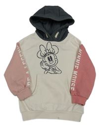 Smetanovo-růžovo-šedá mikina s Minnie a kapucí Disney