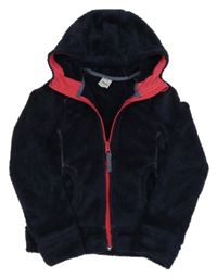 Tmavomodrá chlupatá funkční propínací mikina s kapucí Decathlon