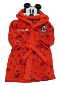 Červený chlupatý župan s Minnie a kapucí Disney