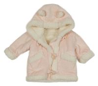 Světlerůžovo-bílá chlupatá zateplená bunda s kapucí George