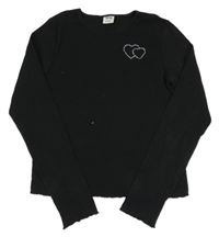 Čierne rebrované crop tričko s kamienkami Y.F.K.