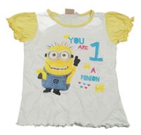 Bielo-žlté bavlnené tričko s Mimoněm a nápisom