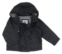 Tmavomodrá šušťáková jarná bunda s kapucňou a gombíkmi