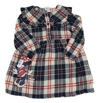 Tmavomodro-červené kockované šaty s Minnie a golierikom Primark