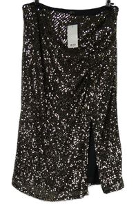 Nové - Dámská černo-zlatá flitrová midi sukně s rozparkem Lipsy 