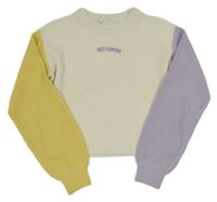 Smetanový crop svetr s nápisem a barevnými rukávy H&M
