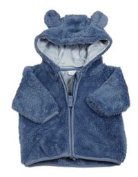 Tmavomodrá chlupatá propínací mikina s kapucí Next