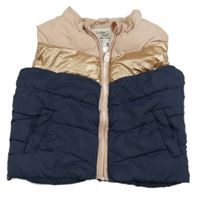 Tmavomodro-ružová šušťáková zateplená vesta Vertbaudet