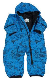 Modro-čierna vzorovaná šušťáková zimná funkčná kombinéza s kapucňou Columbia