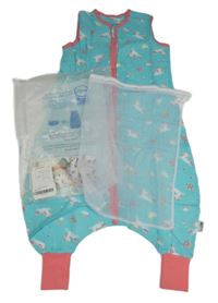 Nový - Modr o-růžový mušelínový spací pytel s jednorožcami a duhami