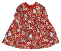 Červené bavlněné šaty se zvířaty a koulemi Next