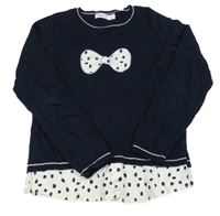 Tmavomodrý sveter s mašlou a halenkou Orchestra