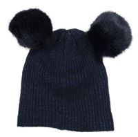 Tmavomodrá třpytivá čepice s bambulemi 