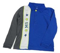 Kobaltově modro-sivo-biele polo tričko s nápisom Mitch&Son