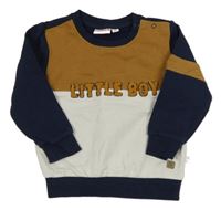 Tmavomodro-hnedo-biela mikina s nápisom Liegelind