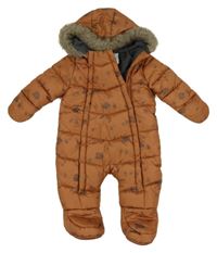 Cihlová šusťáková zimní kombinéza s ježky a kapucí Primark