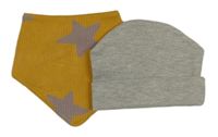 2set - šedá čepice + hořčicový slinták s hvězdami 
