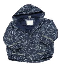 Tmavomodrá nepromokavá jarná bunda s dinosaurami a kapucňou Kiki&Koko