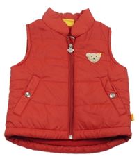 Červená šušťáková zateplená vesta s medvedíkom