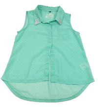 Mátová puntíkatá žoržetová halenka s kamínky