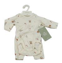 Nové 2set - Smetanové body s medvídky a zajíčky + tepláky H&M