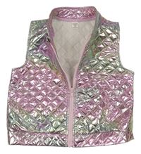 Ružovo-mátová šušťáková prešívaná zateplená vesta Shein