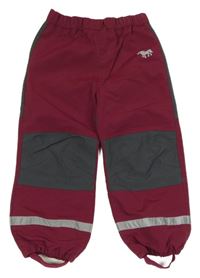 Vínovo-tmavošedé šusťákové podšité kalhoty s jednorožcem Topolino