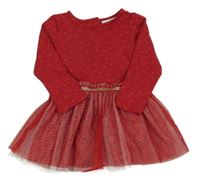 Červené bavlnené šaty s hviezdami a tylovou sukní