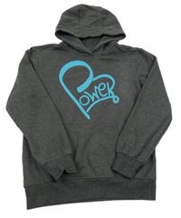 Tmavošedá melírovaná mikina se srdcem a kapucí bpc