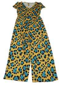 Okrovo-modrý vzorovaný ľahký culottes overal Kids Only