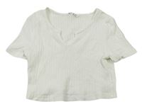 Biele rebrované crop tričko Shein