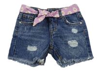 Modré rifľové kraťasy s vyšúchaním a opaskom Denim