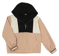 Broskvovo-černo-bílá mikina s kapucí Zara
