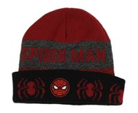 Červeno-sivo-čierna pletená čapica so Spider-manem