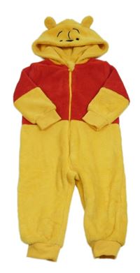 Žlto-červená chlpatá kombinéza s kapucí - medvídek Pú Disney