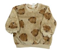 Béžová chlpatá mikina s medvedíkmi H&M