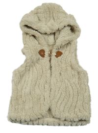 Béžová kožešinová vesta s kapucí 