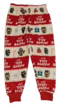 Červeno-bílé pruhované plyšové domácí kalhoty se sovami Primark