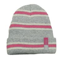 Šedo-bílo-růžová pruhovaná žebrovaná pletená čepice F&F