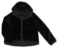 Černá kožešinová oboustranná bunda s kapucí Primark