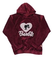 Vínová zamatová mikina s Barbie a kapucňou