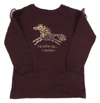 Švestková mikina s jednorožcem z flitrů a síťovinou Next