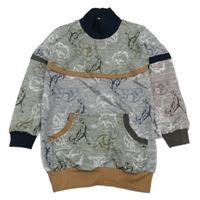 Šedo-béžovo-khaki dlhá mikina s dinosaurami