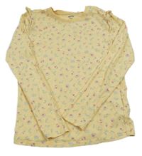 Žlté kvietkovane tričko s volánikmi Sinsay