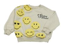 Béžová oversize mikina so smajlíkmi
