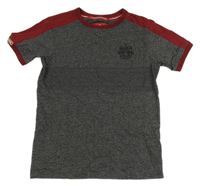 Tmavošedo-vínové melírované tričko