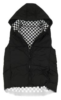 Nové - Čierna šušťáková prešívaná zateplená vesta s kapucňou Dunnes