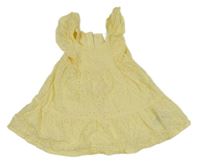 Žlté plátenné děrované šaty s volánikmi H&M