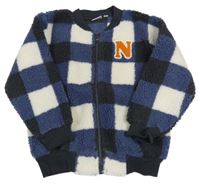 Tmavomodro-biela kockovaná huňatá bunda s písmenkom Name it