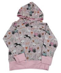 Svetloružová mikina so zvieratkami a kapucňou
